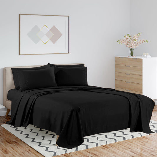 Buy 1 Get 1 - 1800 TC Series Double Brushed Bamboo Blend Black Bed Sheet Set (6-Piece)