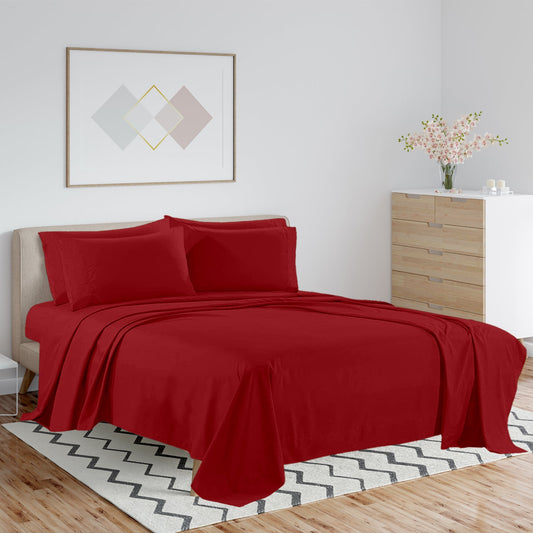 Buy 1 Get 1 - 1800 TC Series Double Brushed Bamboo Blend Burgundy Bed Sheet Set (6-Piece)