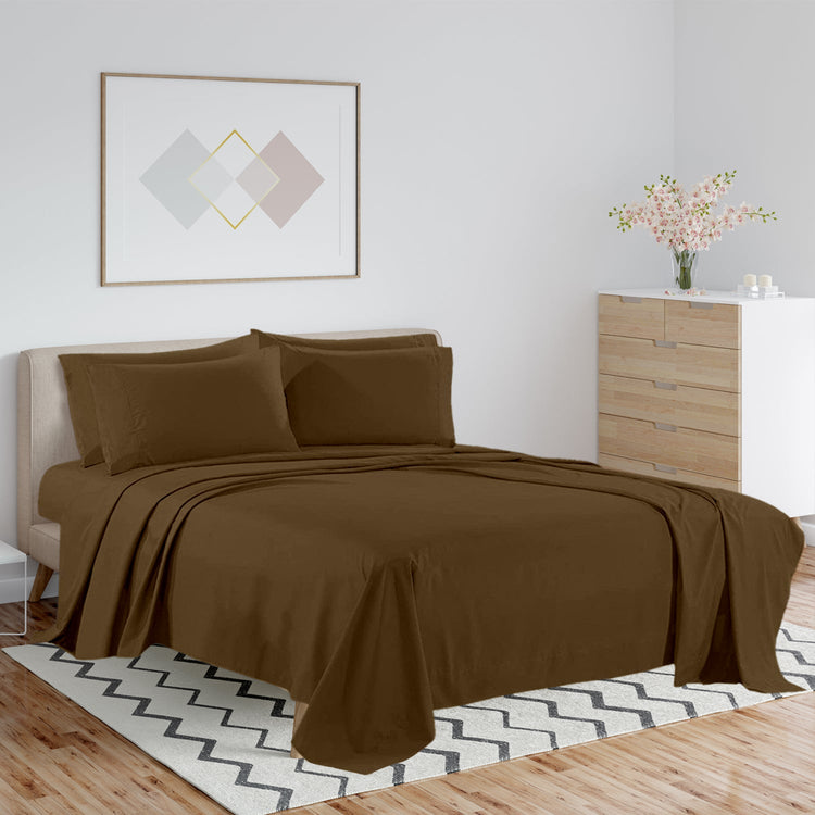 Buy 1 Get 1 - 1800 TC Series Double Brushed Bamboo Blend Chocolate Bed Sheet Set (6-Piece)