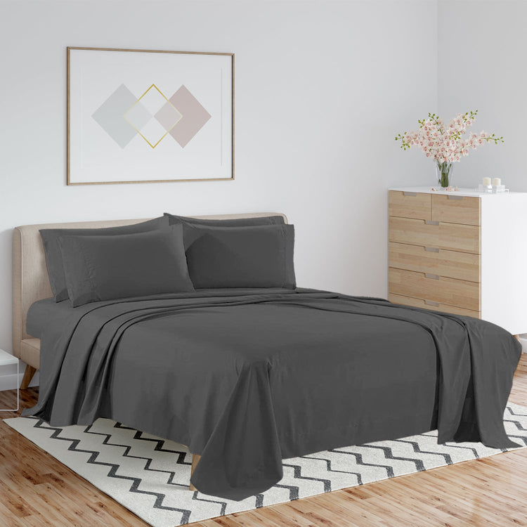 Buy 1 Get 1 - 1800 TC Series Double Brushed Bamboo Blend Gray Bed Sheet Set (6-Piece)