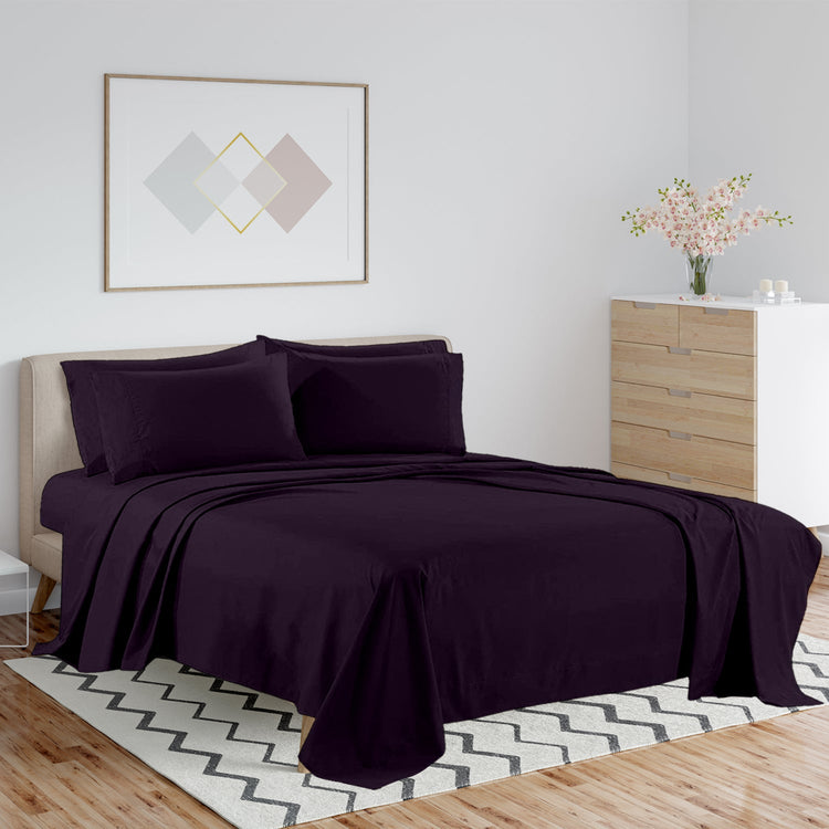 Buy 1 Get 1 - 1800 TC Series Double Brushed Bamboo Blend Eggplant Bed Sheet Set (6-Piece)