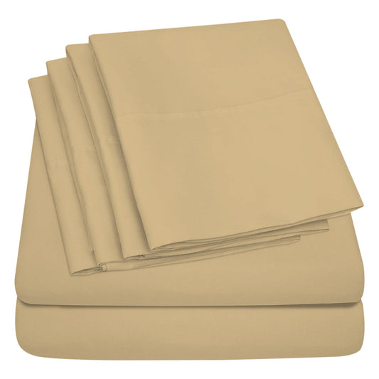 Buy 1 Get 1 - 1800 TC Series Double Brushed Bamboo Blend Khaki Bed Sheet Set (6-Piece)