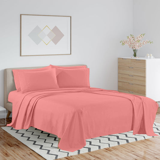 Buy 1 Get 1 - 1800 TC Series Double Brushed Bamboo Blend Light Pink Bed Sheet Set (6-Piece)