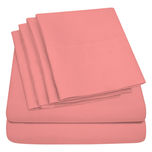 Buy 1 Get 1 - 1800 TC Series Double Brushed Bamboo Blend Light Pink Bed Sheet Set (6-Piece)