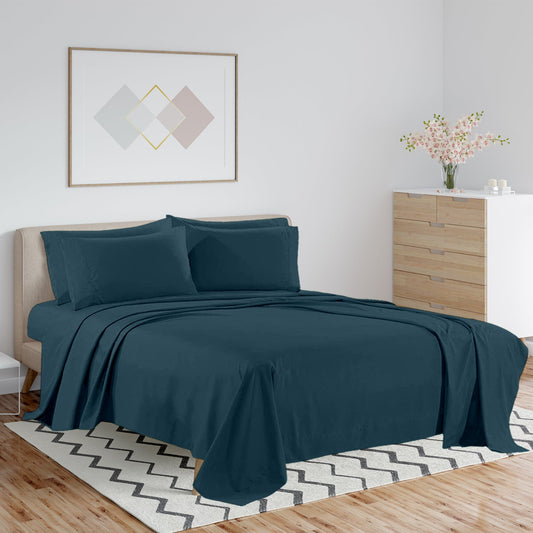 Buy 1 Get 1 - 1800 TC Series Double Brushed Bamboo Blend Navy Bed Sheet Set (6-Piece)