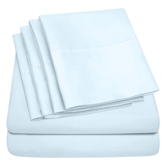 Buy 1 Get 1 - 1800 TC Series Double Brushed Bamboo Blend Sky Blue Bed Sheet Set (6-Piece)