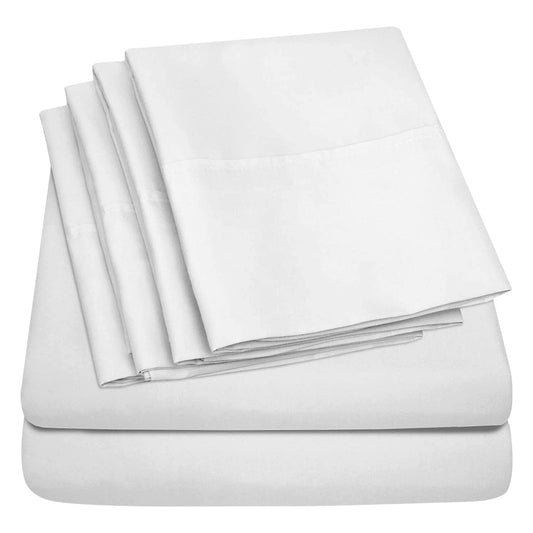 Buy 1 Get 1 - 1800 TC Series Double Brushed Bamboo Blend White Bed Sheet Set (6-Piece)