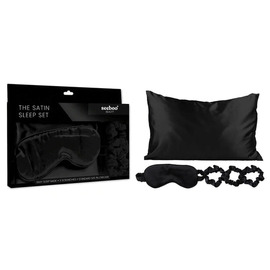 5-Piece Set: Silky Satin Sleep Mask with Pillowcase and Scrunchies