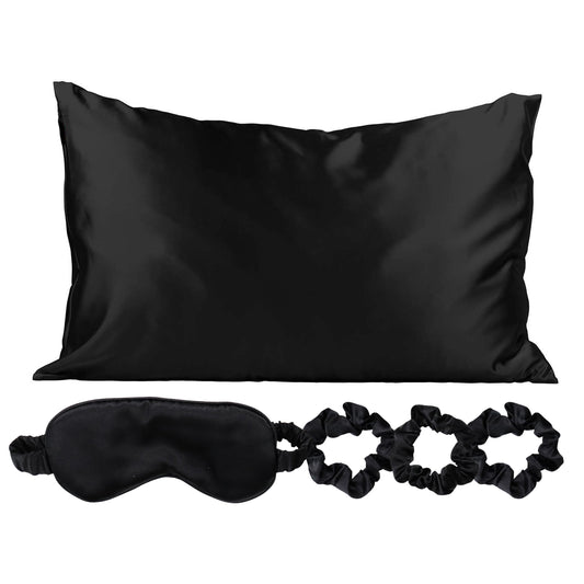 5-Piece Set: Silky Satin Sleep Mask with Pillowcase and Scrunchies