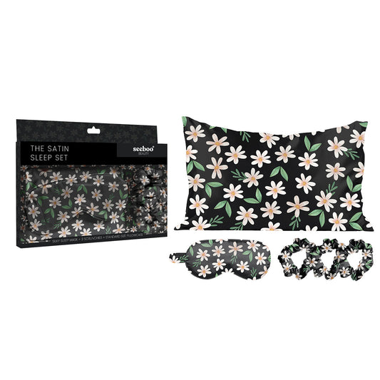 5-Piece Set: Silky Satin Sleep Mask with Pillowcase and Scrunchies