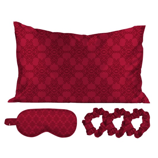 5-Piece Set: Silky Satin Sleep Mask with Pillowcase and Scrunchies