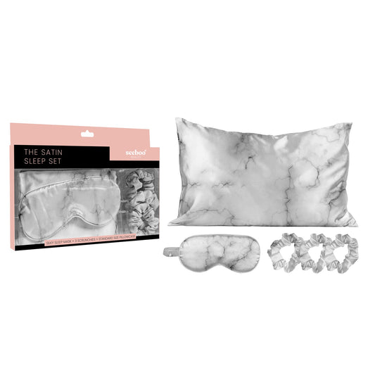 5-Piece Set: Silky Satin Sleep Mask with Pillowcase and Scrunchies