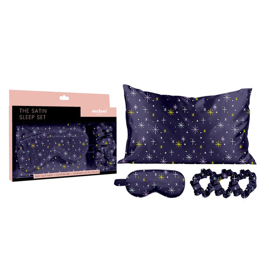 5-Piece Set: Silky Satin Sleep Mask with Pillowcase and Scrunchies