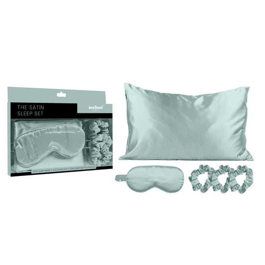 5-Piece Set: Silky Satin Sleep Mask with Pillowcase and Scrunchies