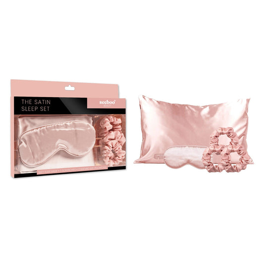 5-Piece Set: Silky Satin Sleep Mask with Pillowcase and Scrunchies