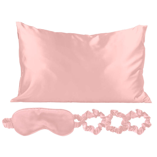 5-Piece Set: Silky Satin Sleep Mask with Pillowcase and Scrunchies