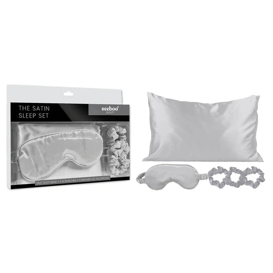 5-Piece Set: Silky Satin Sleep Mask with Pillowcase and Scrunchies