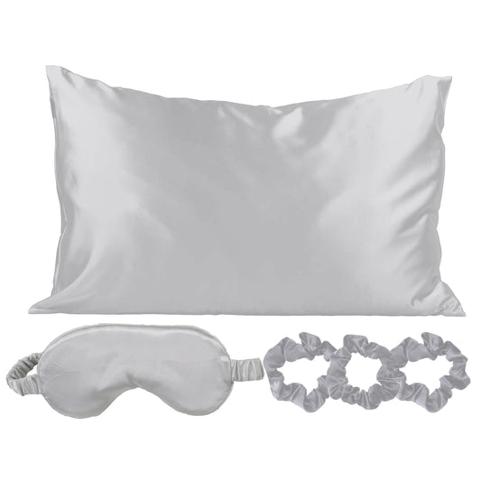 5-Piece Set: Silky Satin Sleep Mask with Pillowcase and Scrunchies