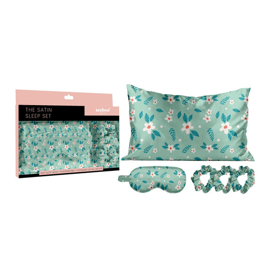 5-Piece Set: Silky Satin Sleep Mask with Pillowcase and Scrunchies