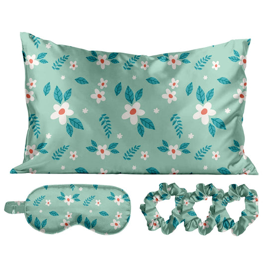 5-Piece Set: Silky Satin Sleep Mask with Pillowcase and Scrunchies