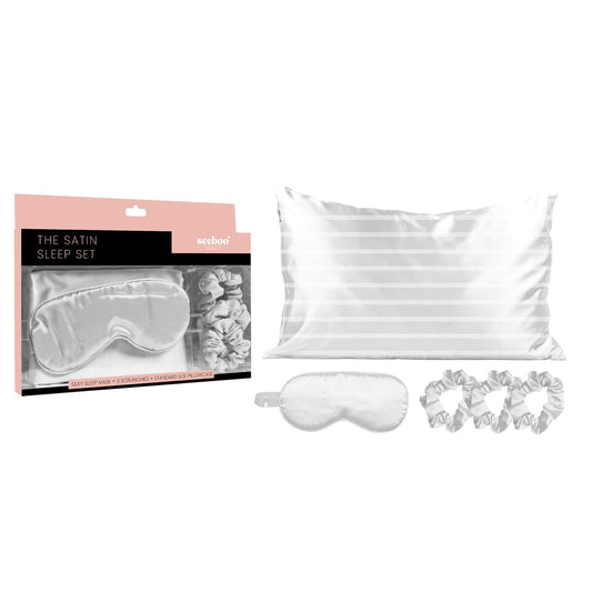 5-Piece Set: Silky Satin Sleep Mask with Pillowcase and Scrunchies