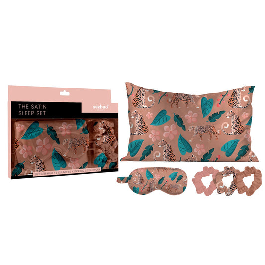 5-Piece Set: Silky Satin Sleep Mask with Pillowcase and Scrunchies