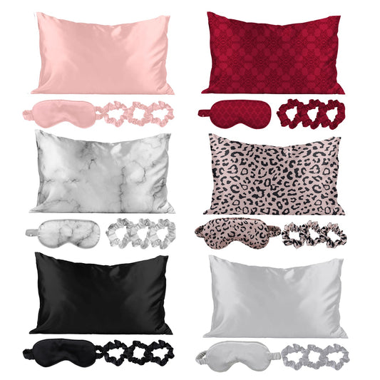 5-Piece Set: Silky Satin Sleep Mask with Pillowcase and Scrunchies